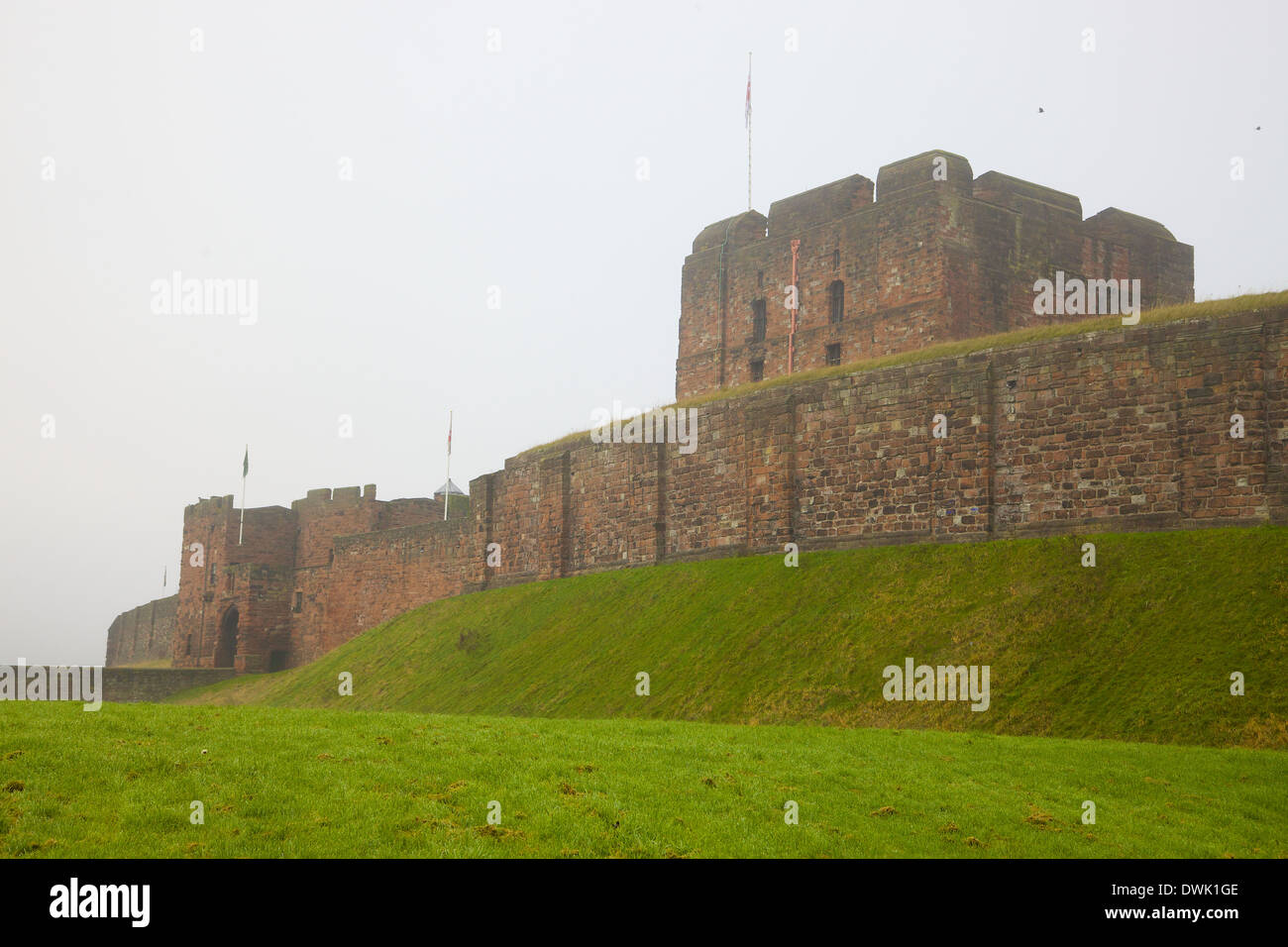 Carlisle Castle su un nebbioso giorno. Carlisle Cumbria Inghilterra Regno Unito Gran Bretagna Foto Stock