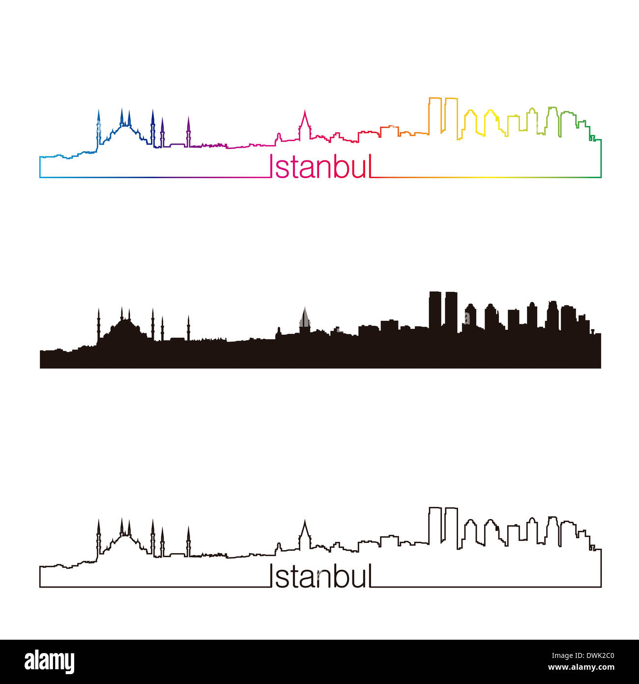 Istanbul skyline stile lineare con rainbow Foto Stock