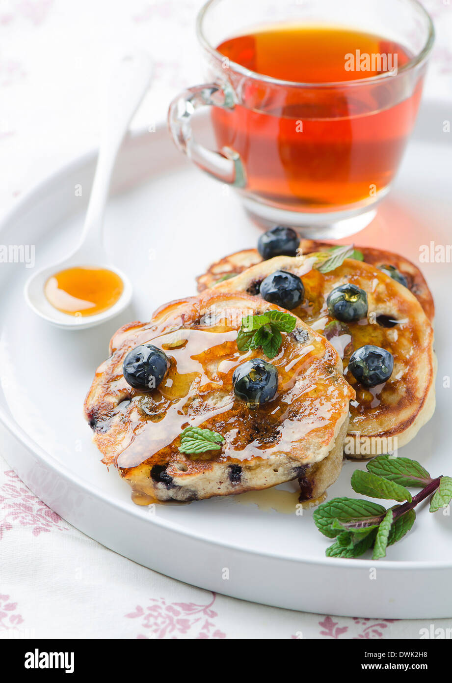Pancake con mirtilli Foto Stock