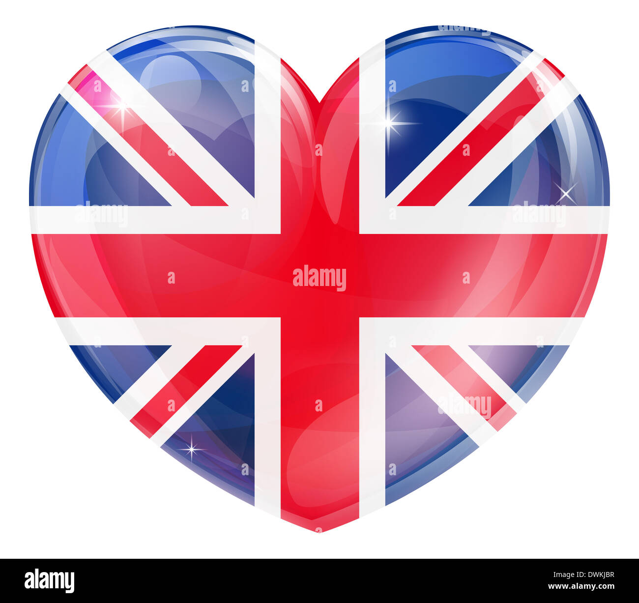 Bretagna bandiera amore cuore concetto con la bandiera britannica in una forma di cuore Foto Stock