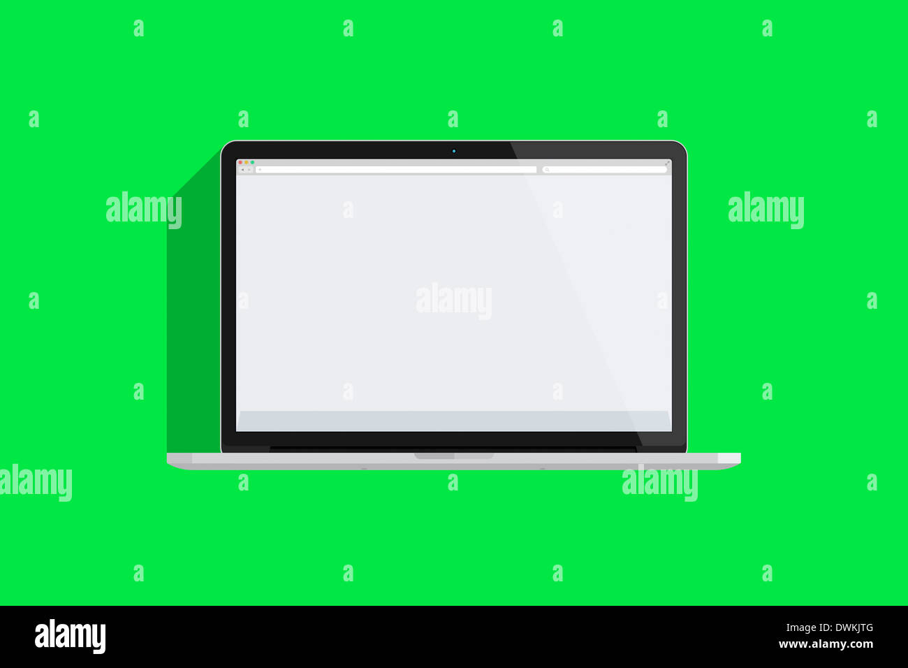 Illustrazione di un mac book, sfondo verde. Foto Stock