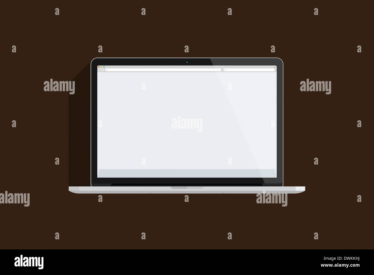 Illustrazione di un mac book, sfondo marrone. Foto Stock
