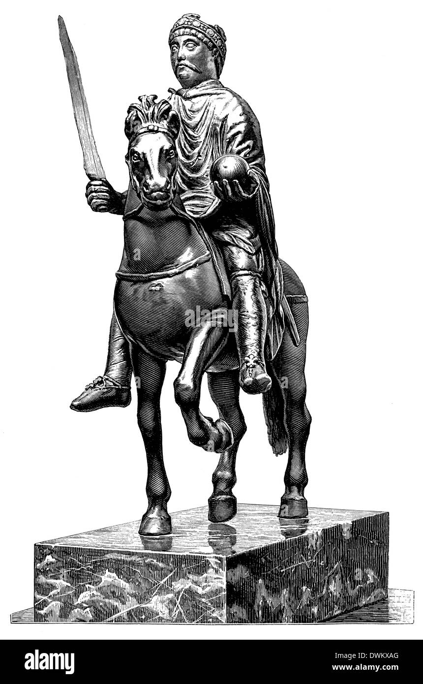 Karl der grosse. Bronzestatuette, einst im Domschatz zu Metz, jetzt im Museo Carnavalet zu Paris Foto Stock