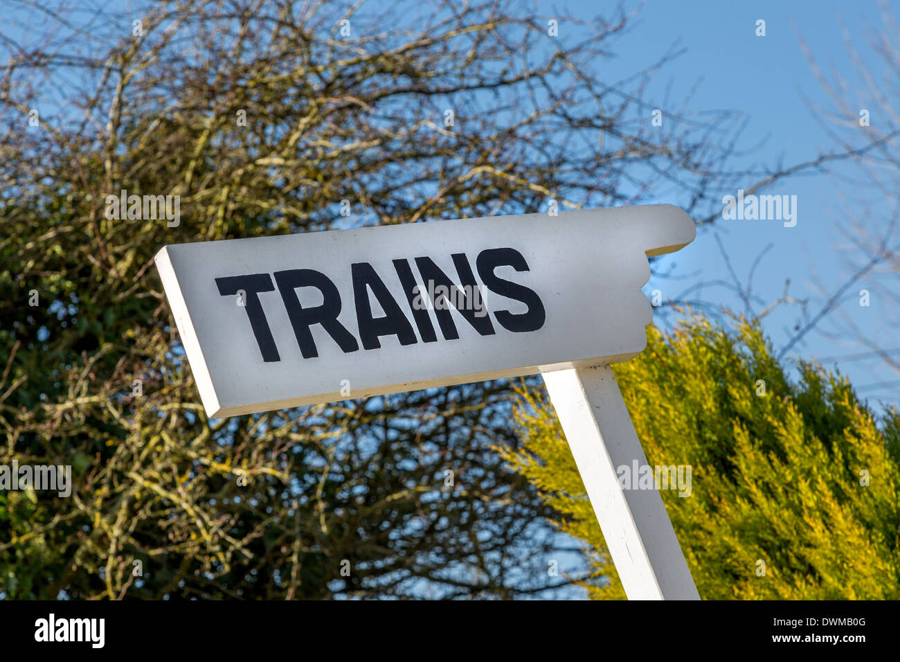 Segno di treni a Wymondham Abbey stazione, metà del Norfolk, Ferrovia, REGNO UNITO Foto Stock