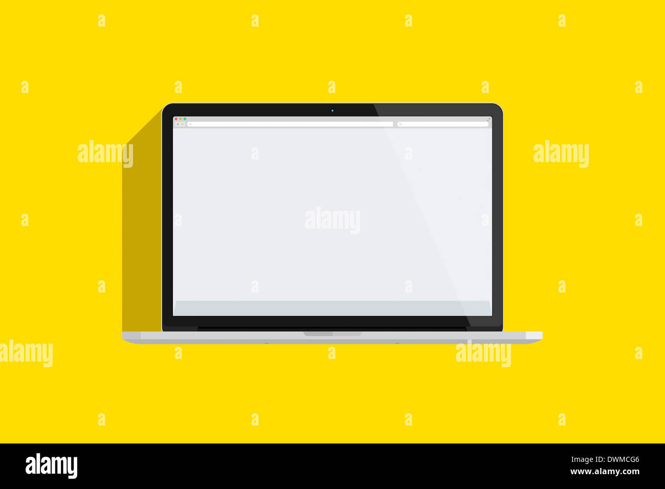 Illustrazione di un mac book pro, sfondo giallo. Foto Stock