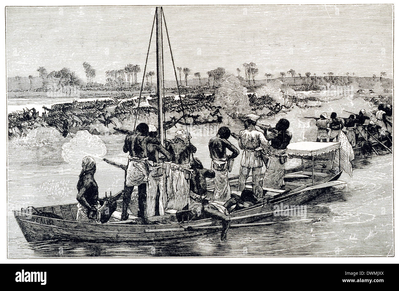 L'attacco dei sessanta tre canoe di il piratesco Bangala Foto Stock