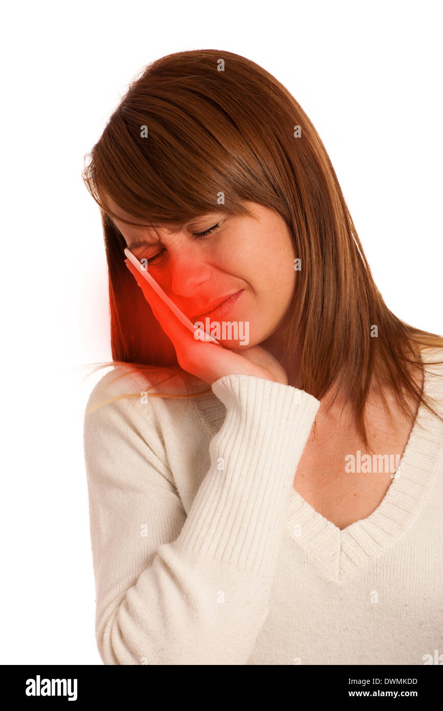 Giovane donna con il mal di denti Foto Stock
