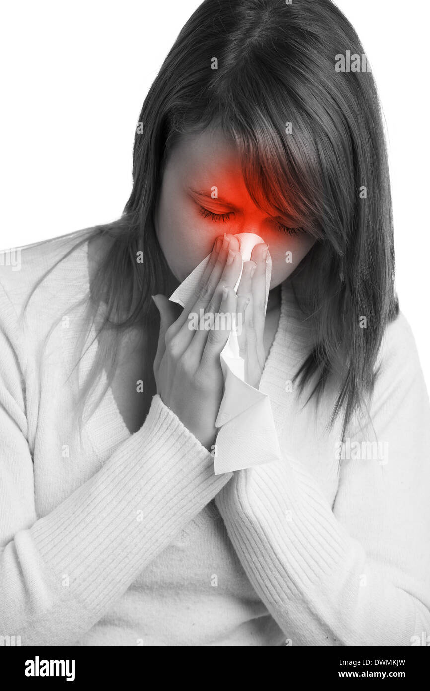 Donna con flu starnuti Foto Stock