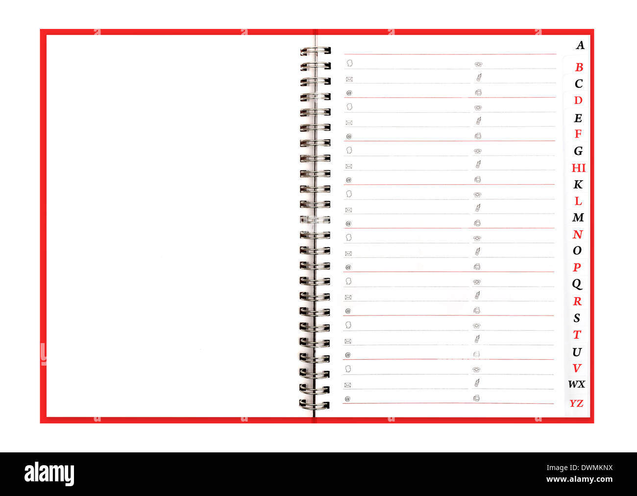 Telefono rosso libro isolato su sfondo bianco Foto Stock