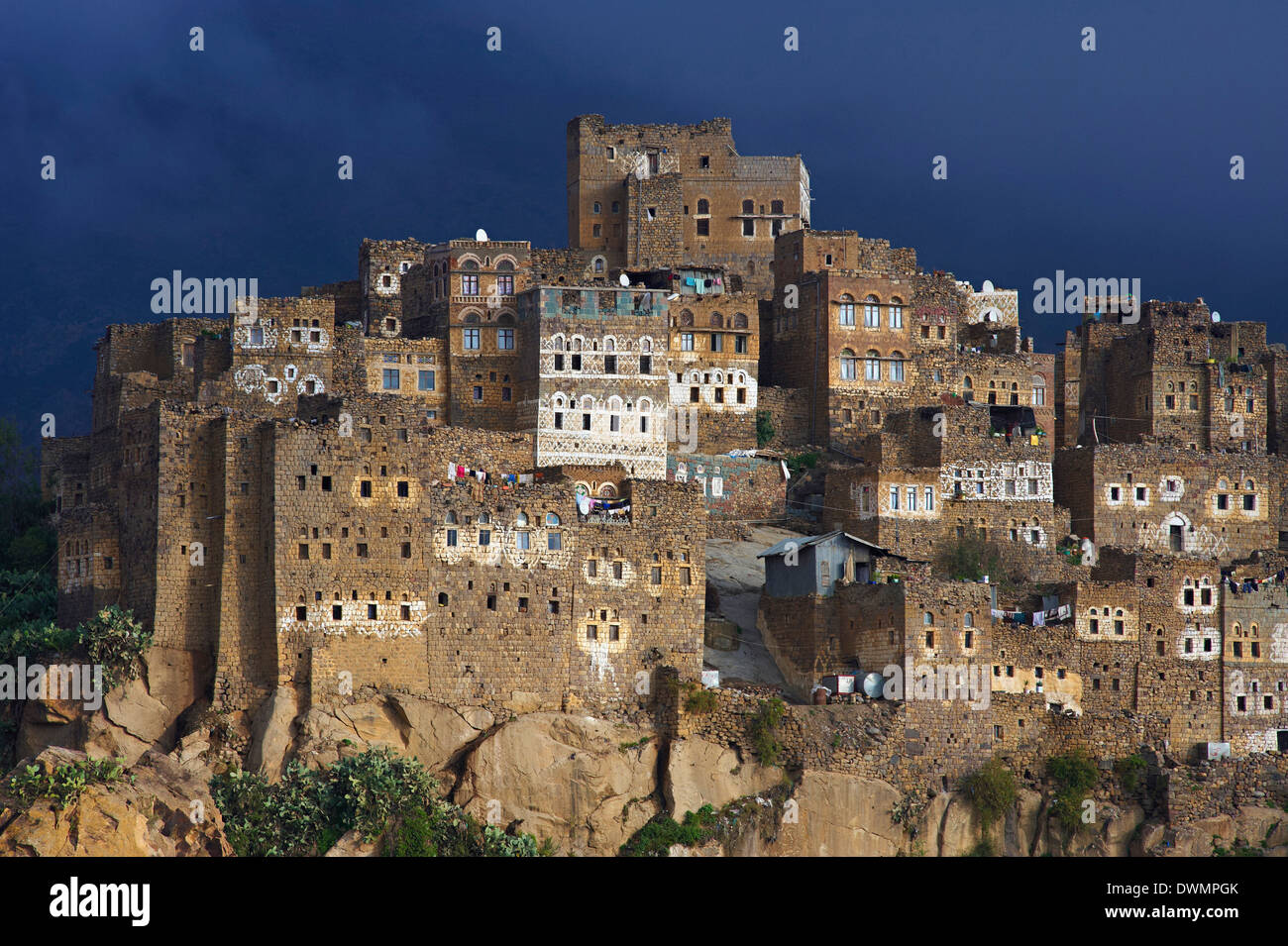 Al Hajjarah village, Djebel Haraz, Yemen, Medio Oriente Foto Stock