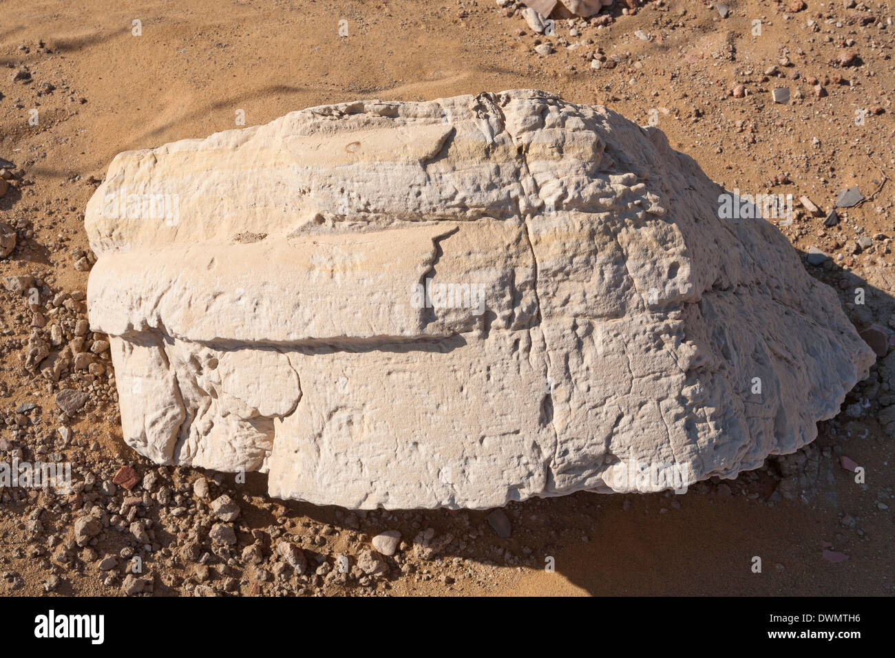 Pietra Lavorata a quasi sepolto tempio di Amun-Nakht ad Ain Birbiya, Dakhla Oasis, deserto occidentale d'Egitto Foto Stock