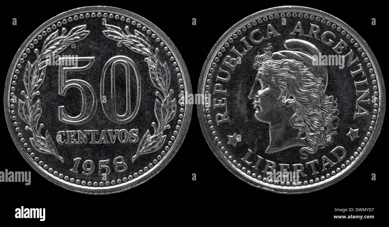 50 centavos moneta, Argentina, 1958 Foto Stock