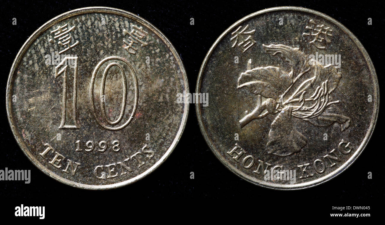 10 centesimi moneta, Bauhinia fiore, Hong Kong, 1998 Foto Stock