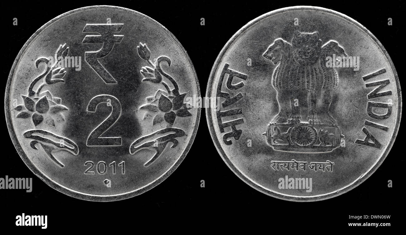 2 rupie coin, India, 2011 Foto Stock