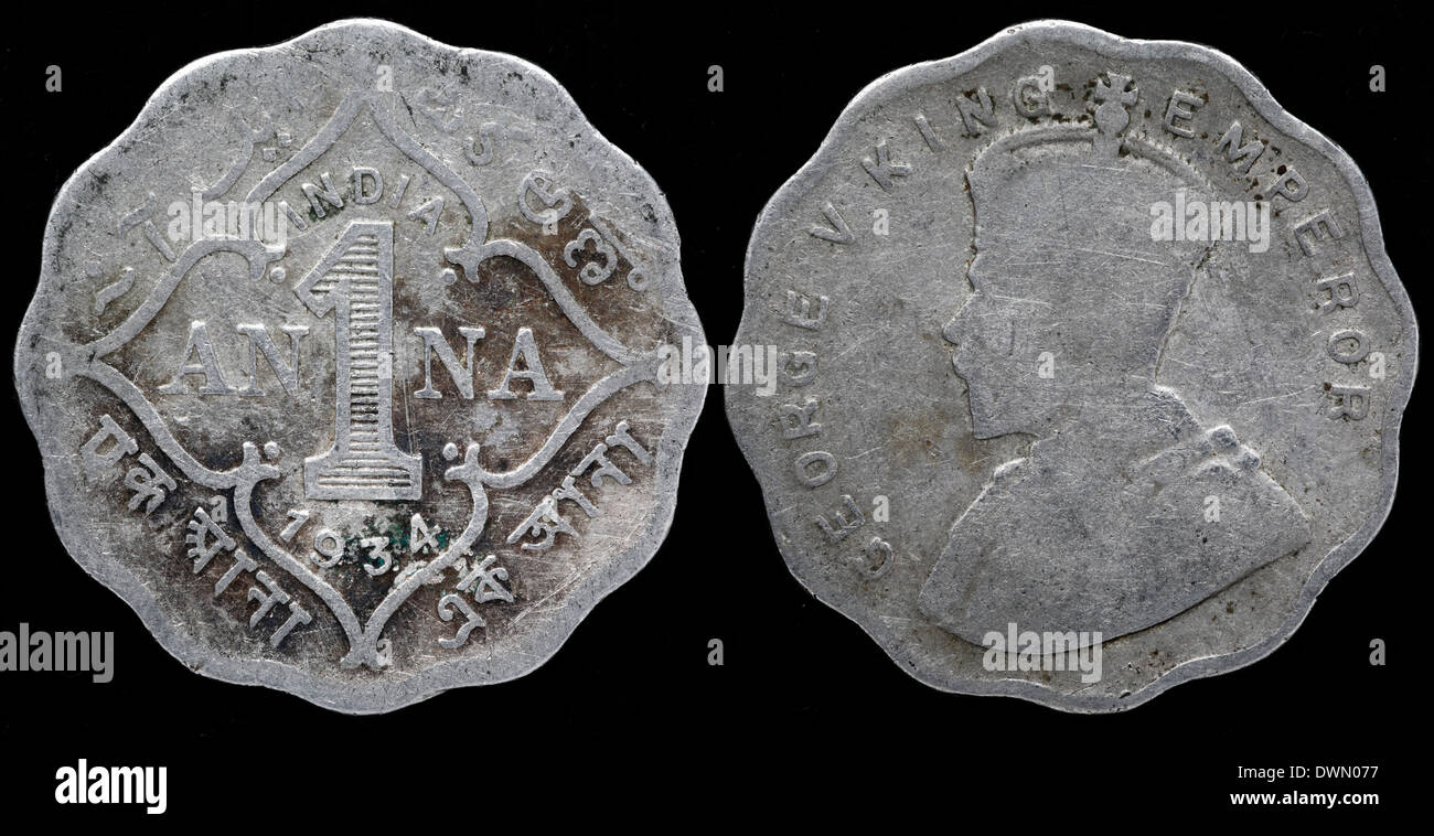 1 anna coin, Re Giorgio V, India, 1934 Foto Stock