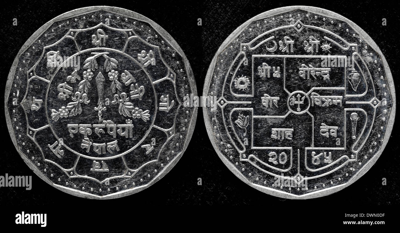 1 Rupee coin, Nepal Foto Stock