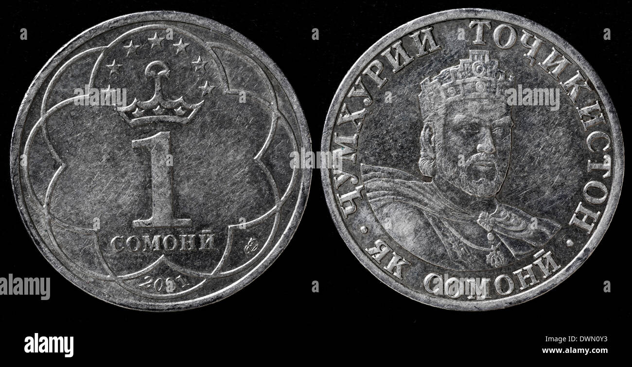 1 Somoni coin, Tagikistan, 2001 Foto Stock