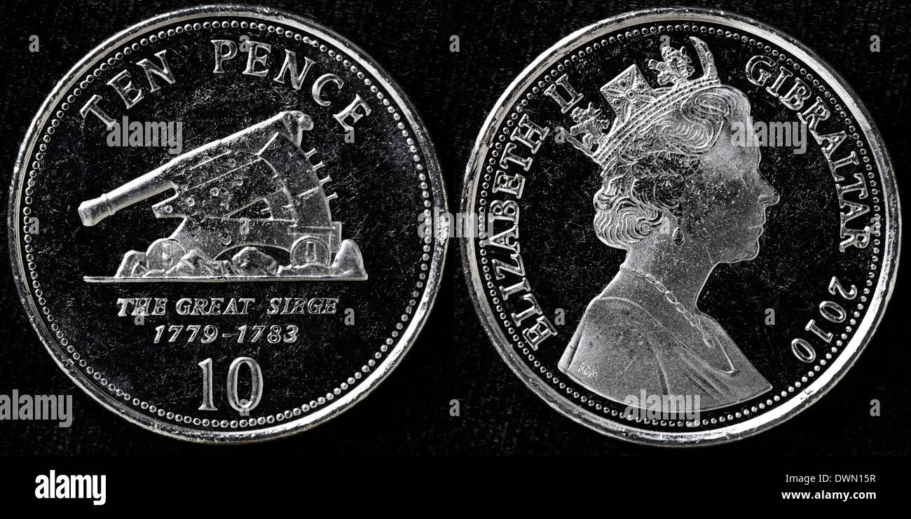 10 pence moneta, il Grande Assedio (1779-1783), Gibilterra, 2010 Foto Stock