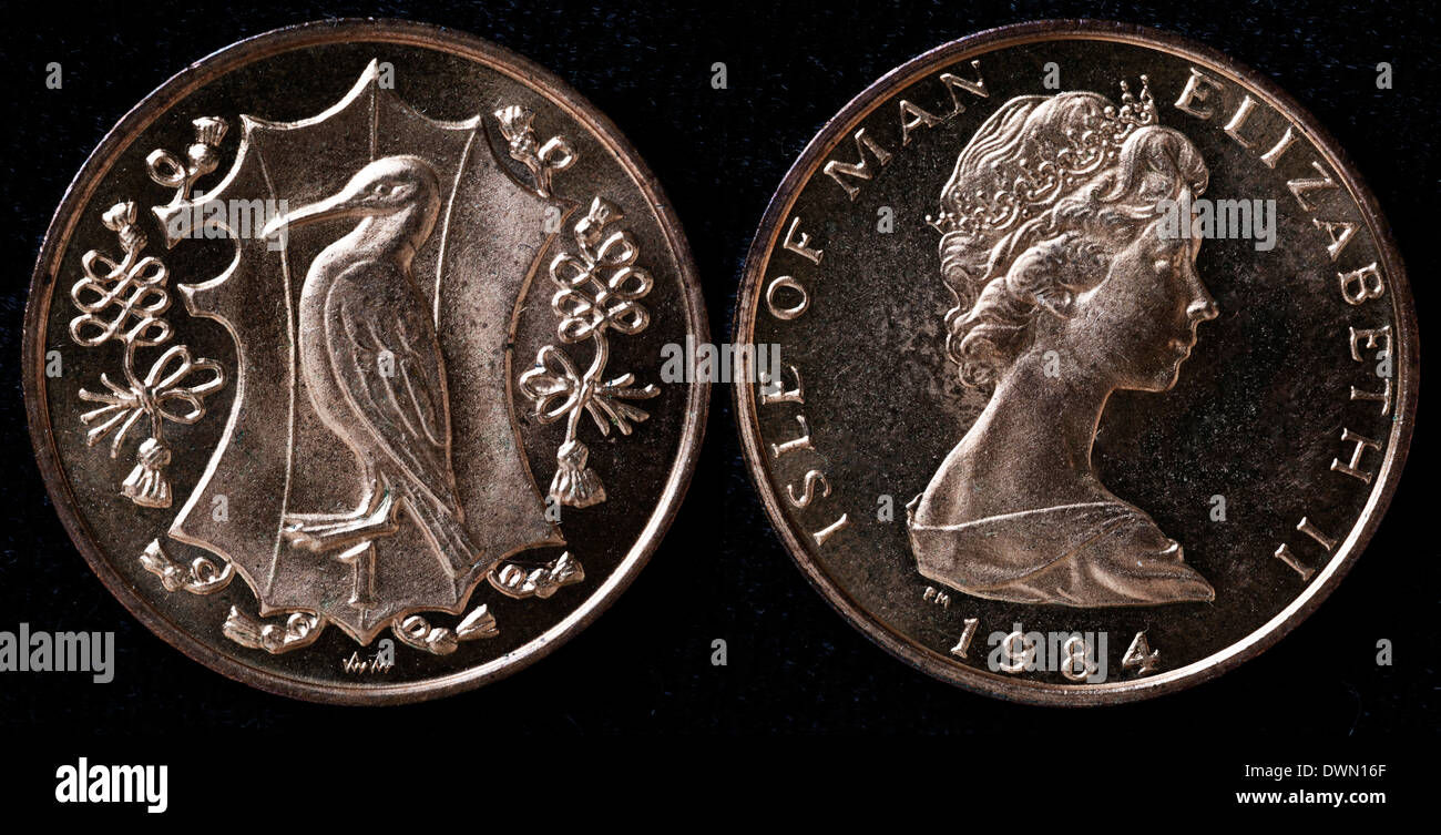 1 Penny coin, Shag bird, Isola di Man, 1984 Foto Stock