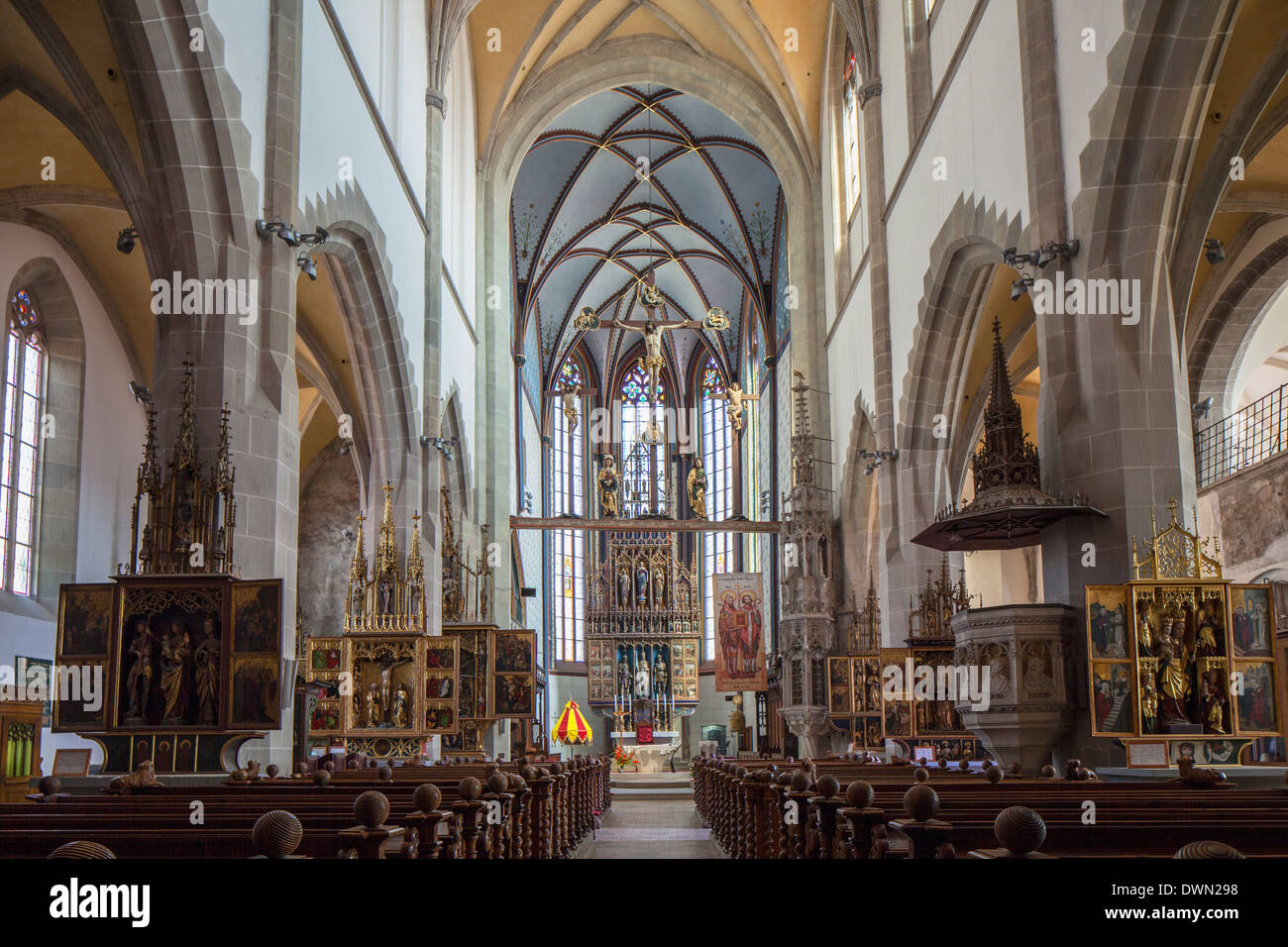 Interno della Basilica di San Egidio, Bardejov, Sito Patrimonio Mondiale dell'UNESCO, la regione di Presov, Slovacchia, Europa Foto Stock