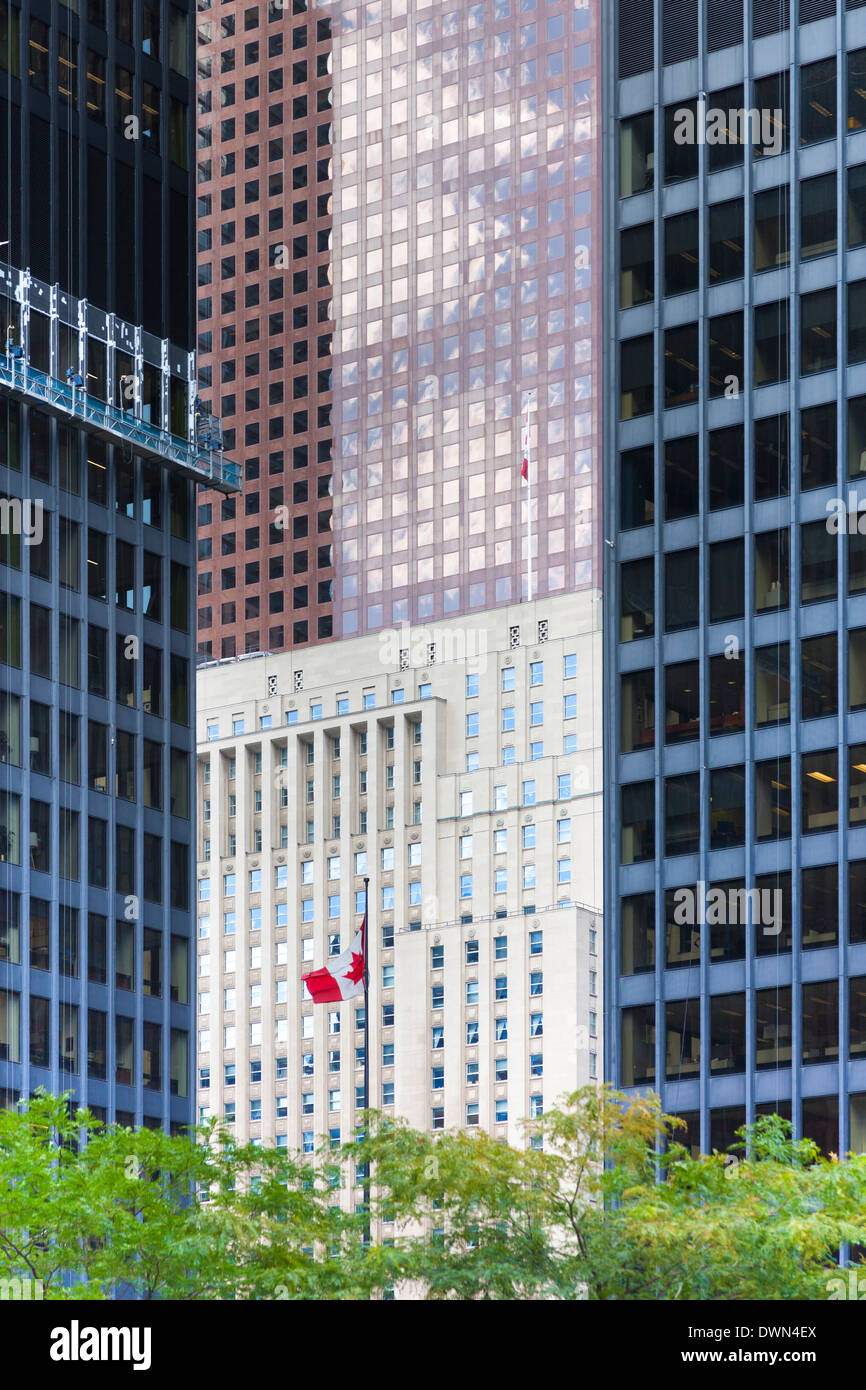 Un acero canadese-foglia bandiera tra gli edifici di Toronto Dominion Centre Toronto, Ontario, Canada Foto Stock