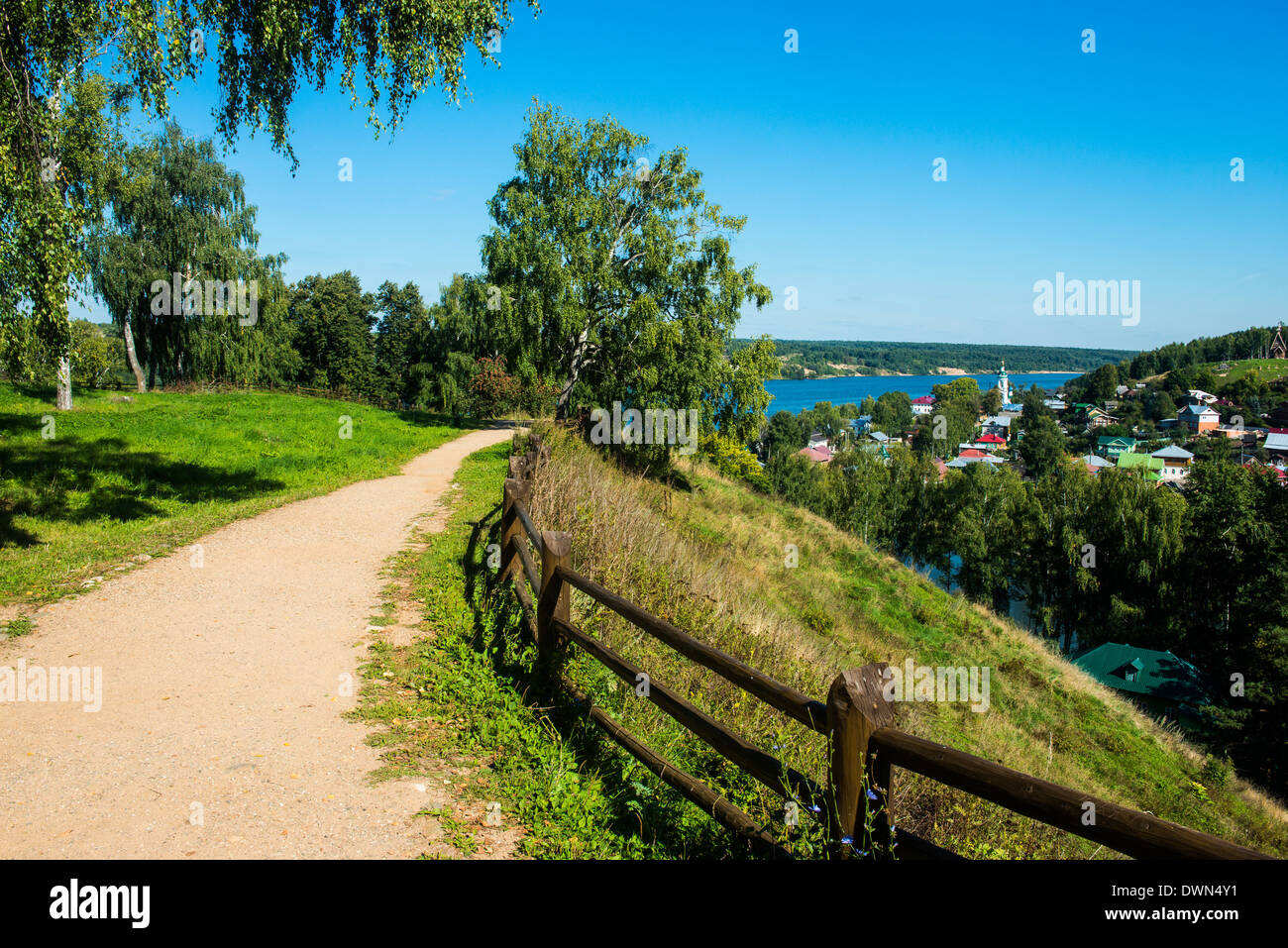 Vista su Plyos e del fiume Volga, Golden Ring, Russia, Europa Foto Stock