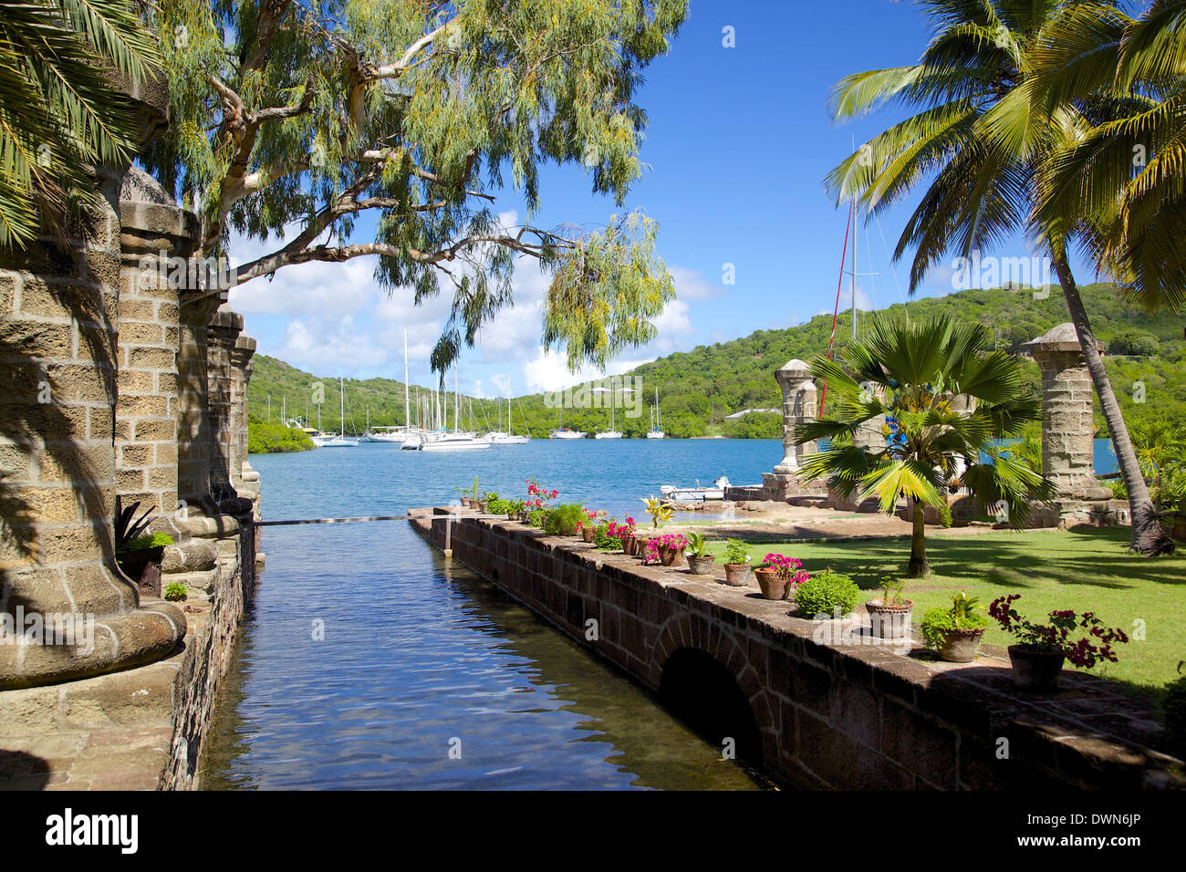 Home La Barca e la vela Loft, Nelson's Dockyard, Antigua, Isole Sottovento, West Indies, dei Caraibi e America centrale Foto Stock