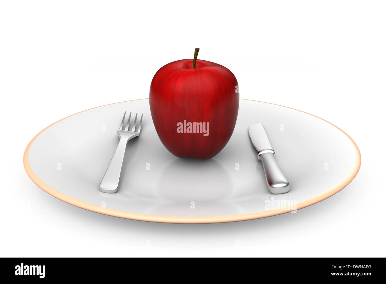 Modello 3D di mela rossa servita sul piatto Foto Stock