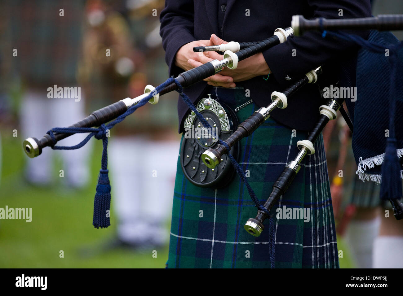 Piper a Cowal anno - un tradizionale Highland Games vicino a Dunoon sulla Cowal Peninsula in Scozia Foto Stock