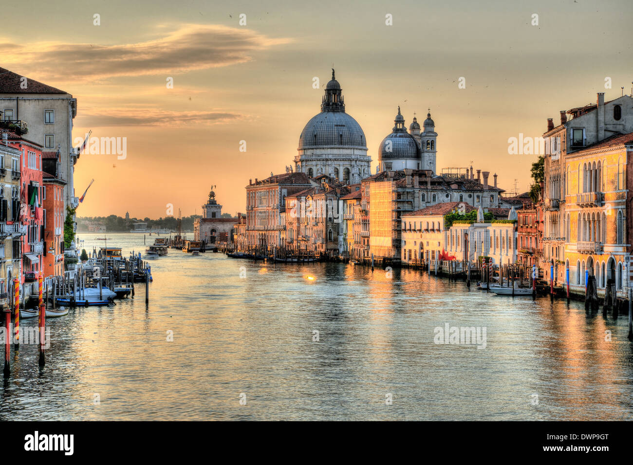 Il Canal Grande a Venezia - Santa Maria della Salute, Chiesa della Salute nel crepuscolo crepuscolo presso il Grand Canal Venezia Italia Foto Stock