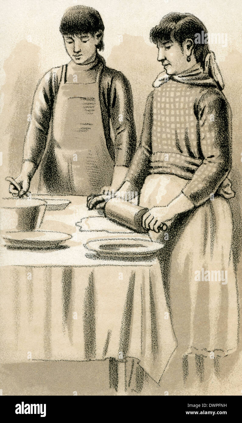 Lezioni di cucina presso Chemawa Indian School a Salem, Oregon, 1880. Incisione Foto Stock