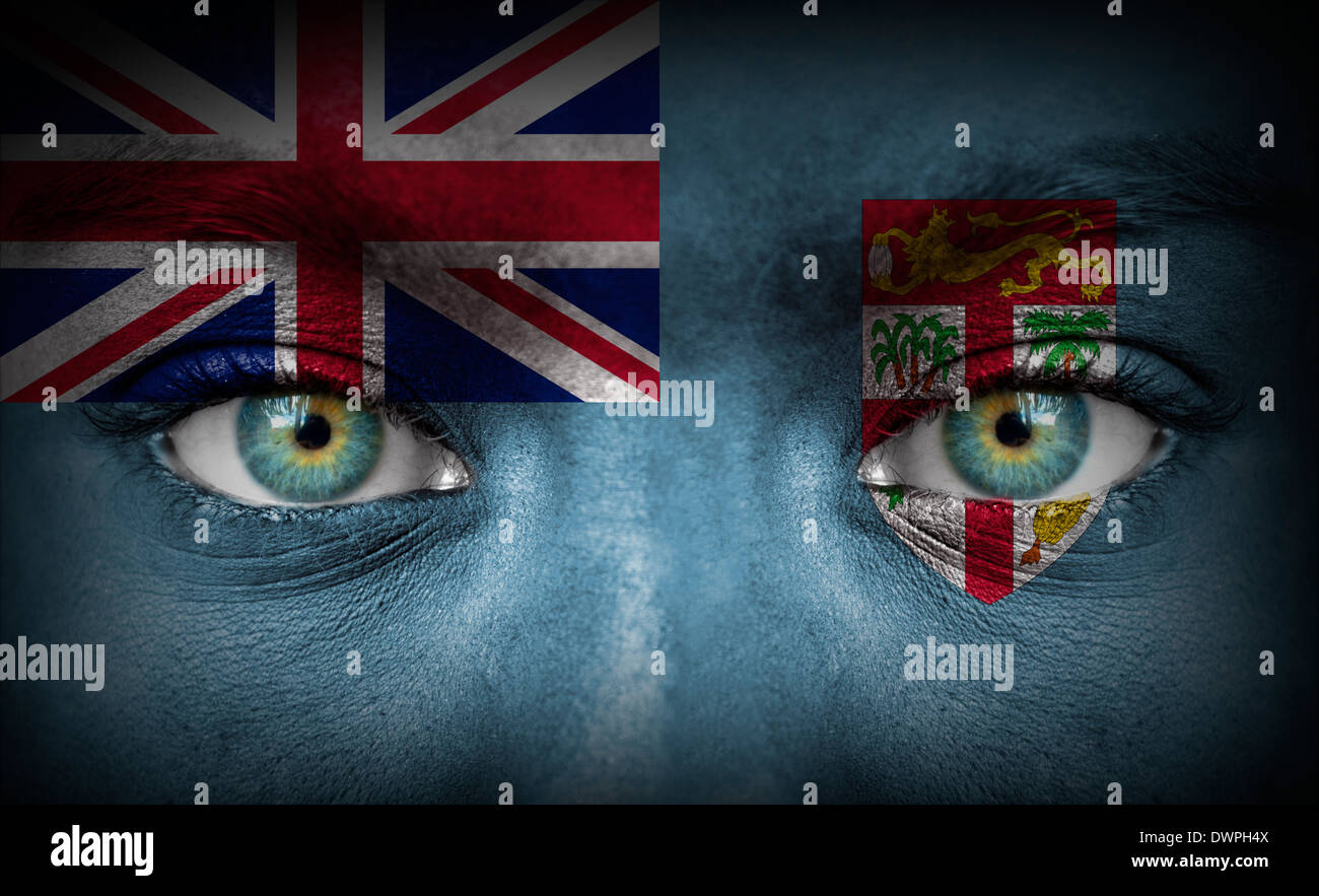 Volto umano dipinto con bandiera di Figi Foto Stock