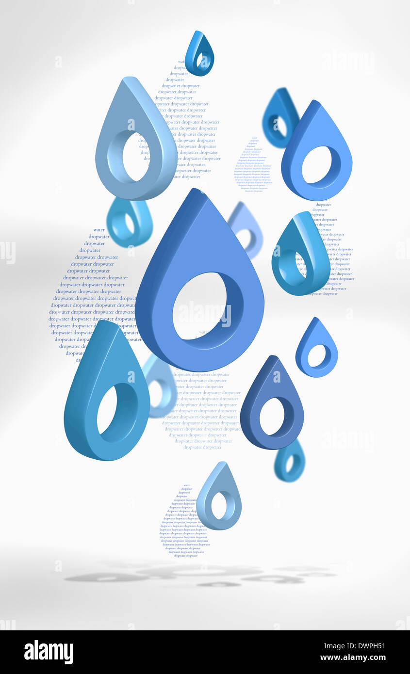 Acqua blu scende in 3D angoli in fondo bianco Foto Stock