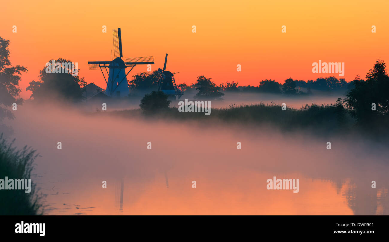 Gloria di mattina nel piccolo villaggio di Ten Boer nella provincia di Groninga nella parte settentrionale dei Paesi Bassi Foto Stock