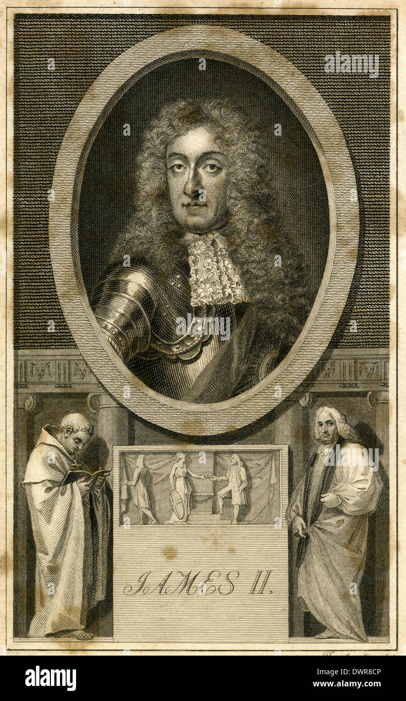 1789 antica incisione di Giacomo II d'Inghilterra. Foto Stock
