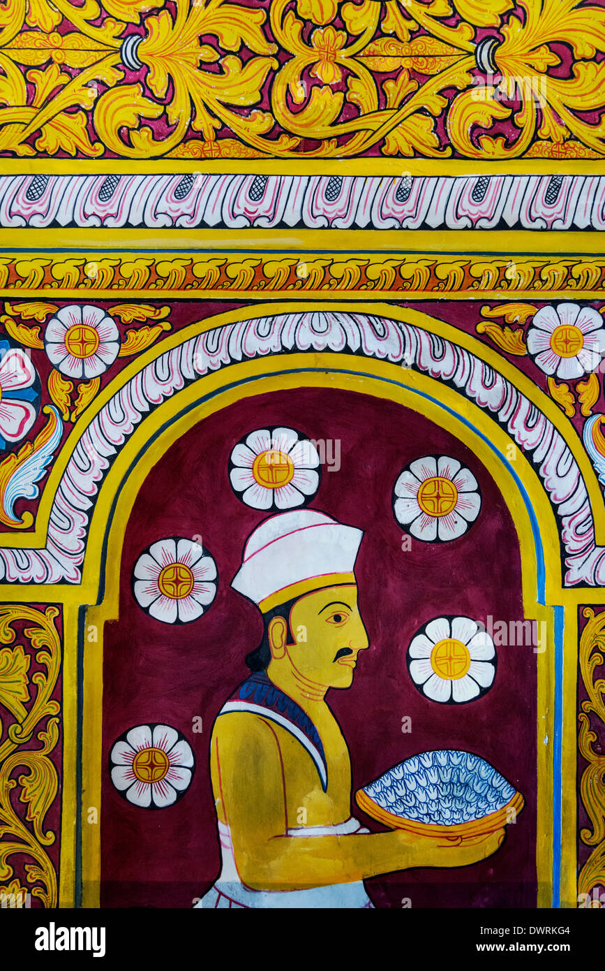 Galleria di pittura a parete Tempio del Sacro Dente reliquia Kandy Sri Lanka Foto Stock