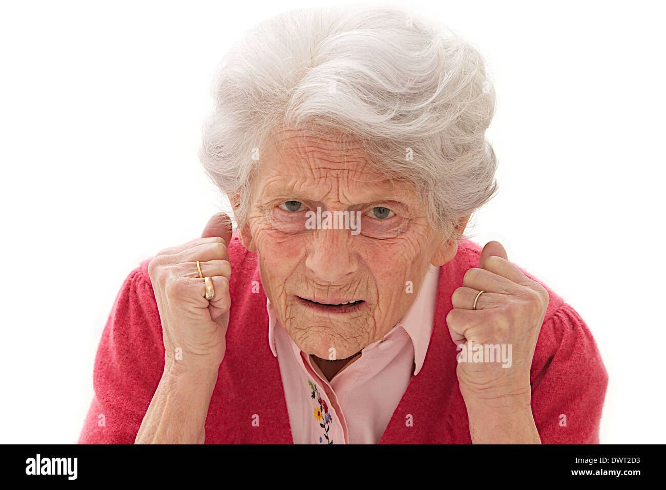 Arrabbiato donna anziana Foto Stock