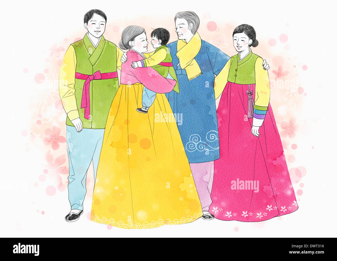 Persone che indossano tradizionali abiti coreani Foto Stock