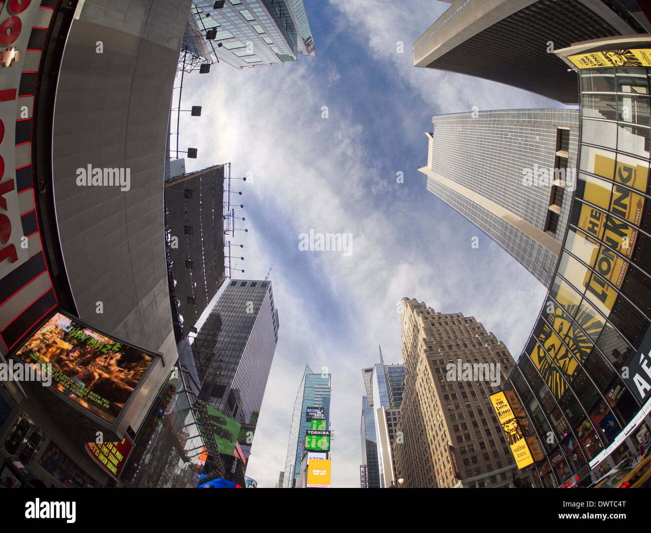 La mattina presto vista fisheye di Times Square a New York STATI UNITI D'AMERICA 5 Foto Stock