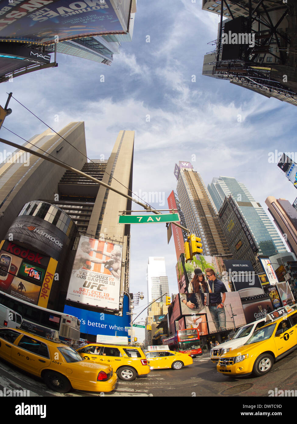 La mattina presto vista fisheye di Times Square a New York STATI UNITI D'AMERICA 3 Foto Stock