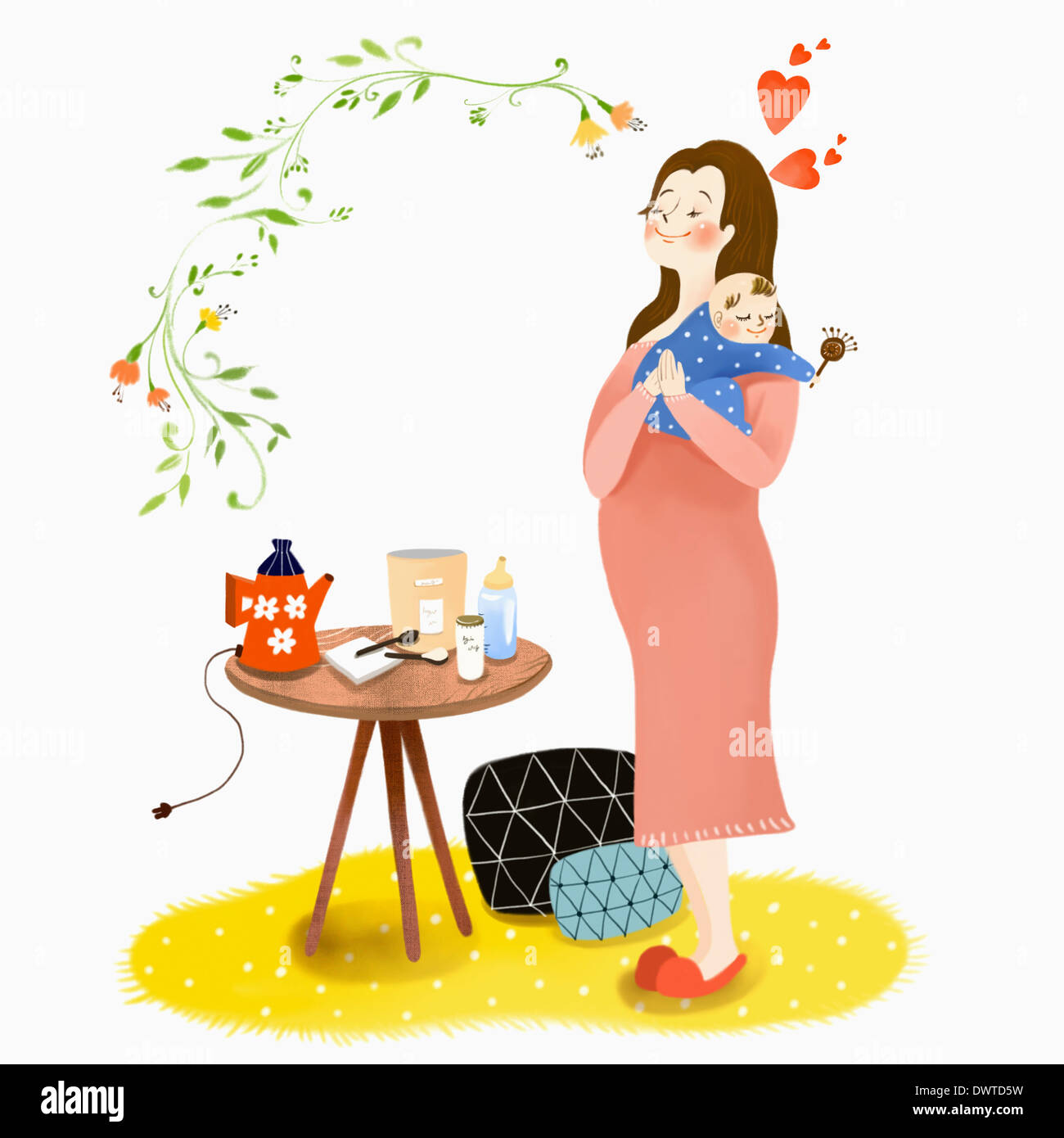 Una donna che abbraccia un bambino Foto Stock