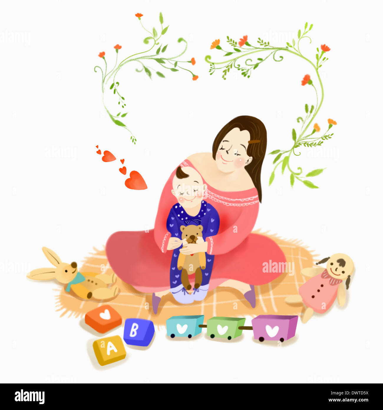 Una donna che gioca con un bambino Foto Stock