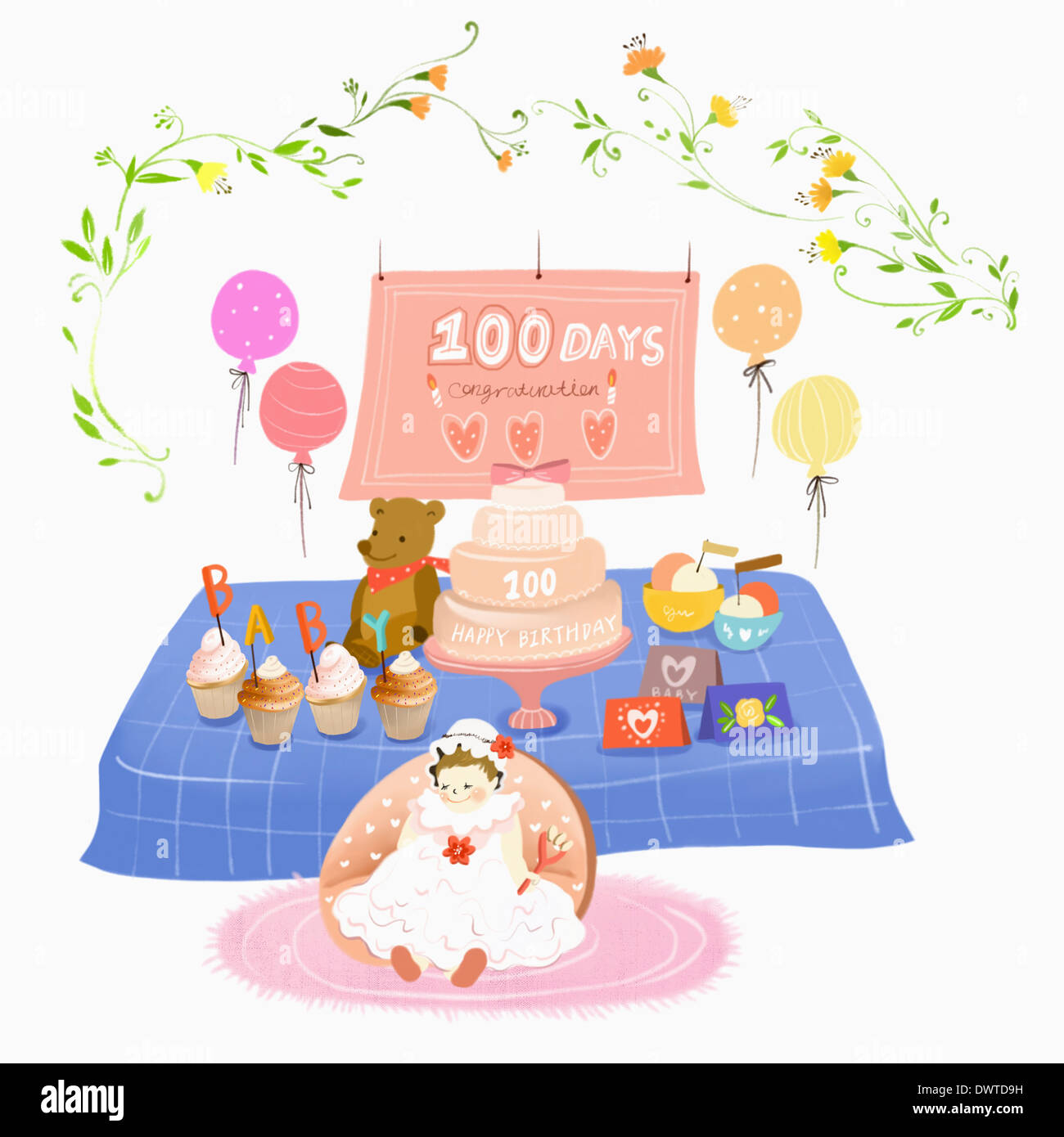 Un bambino avente 100 giorno di compleanno Foto Stock