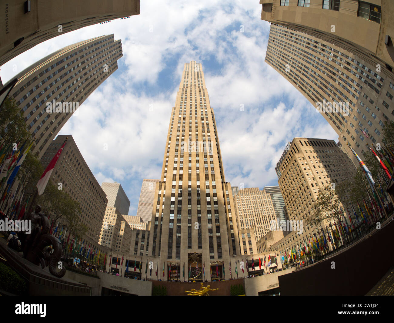 Vista fisheye del Rockefeller Center di New York STATI UNITI D'AMERICA Foto Stock