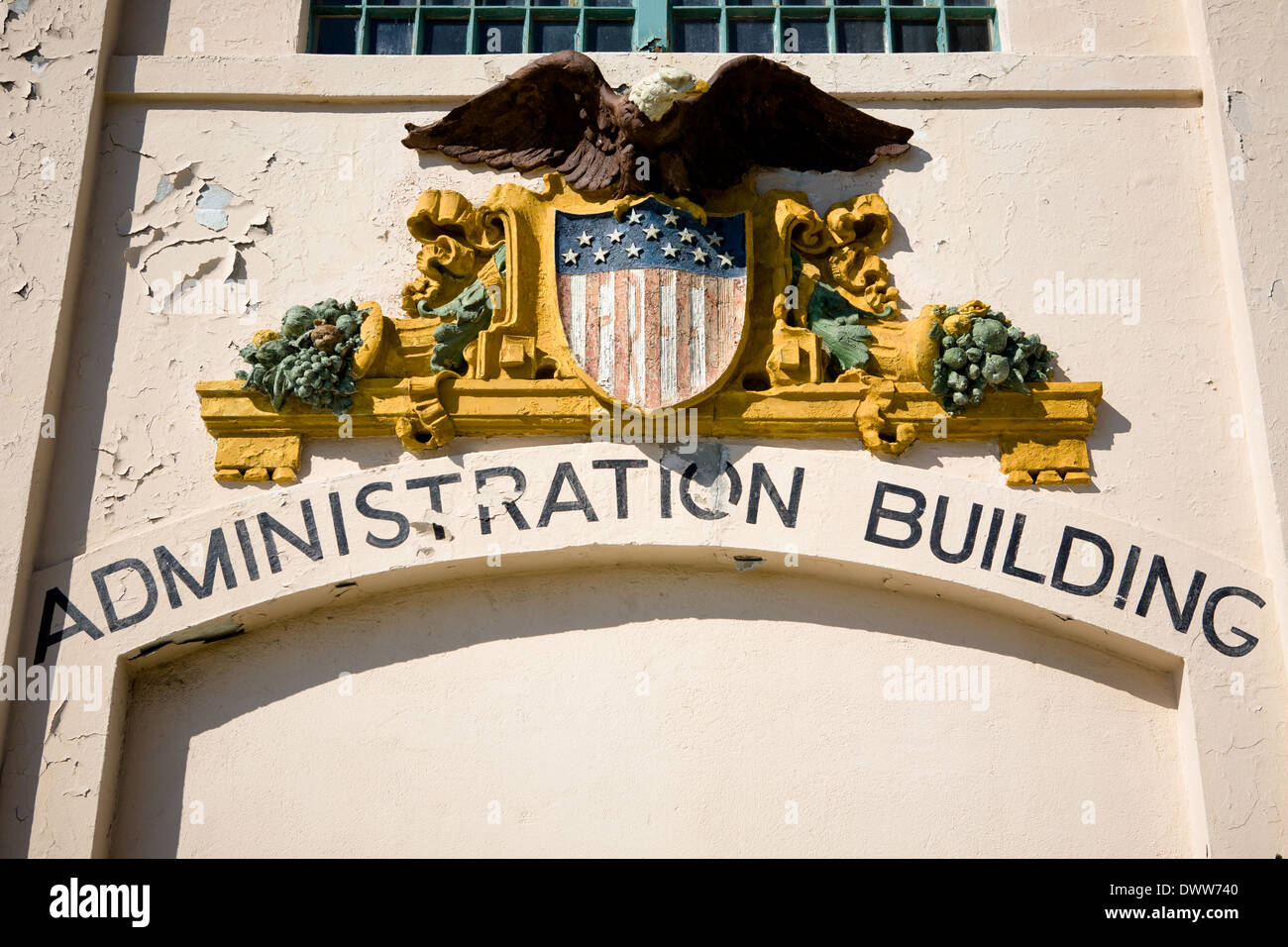 Amministrazione Edificio Principale e blocco di cella, Isola di Alcatraz a San Francisco, California, Stati Uniti d'America Foto Stock