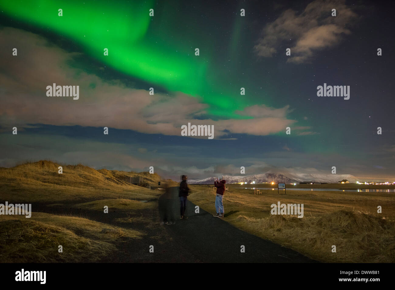 Aurora Boreale o luci del nord, Reykjavik, Islanda Foto Stock