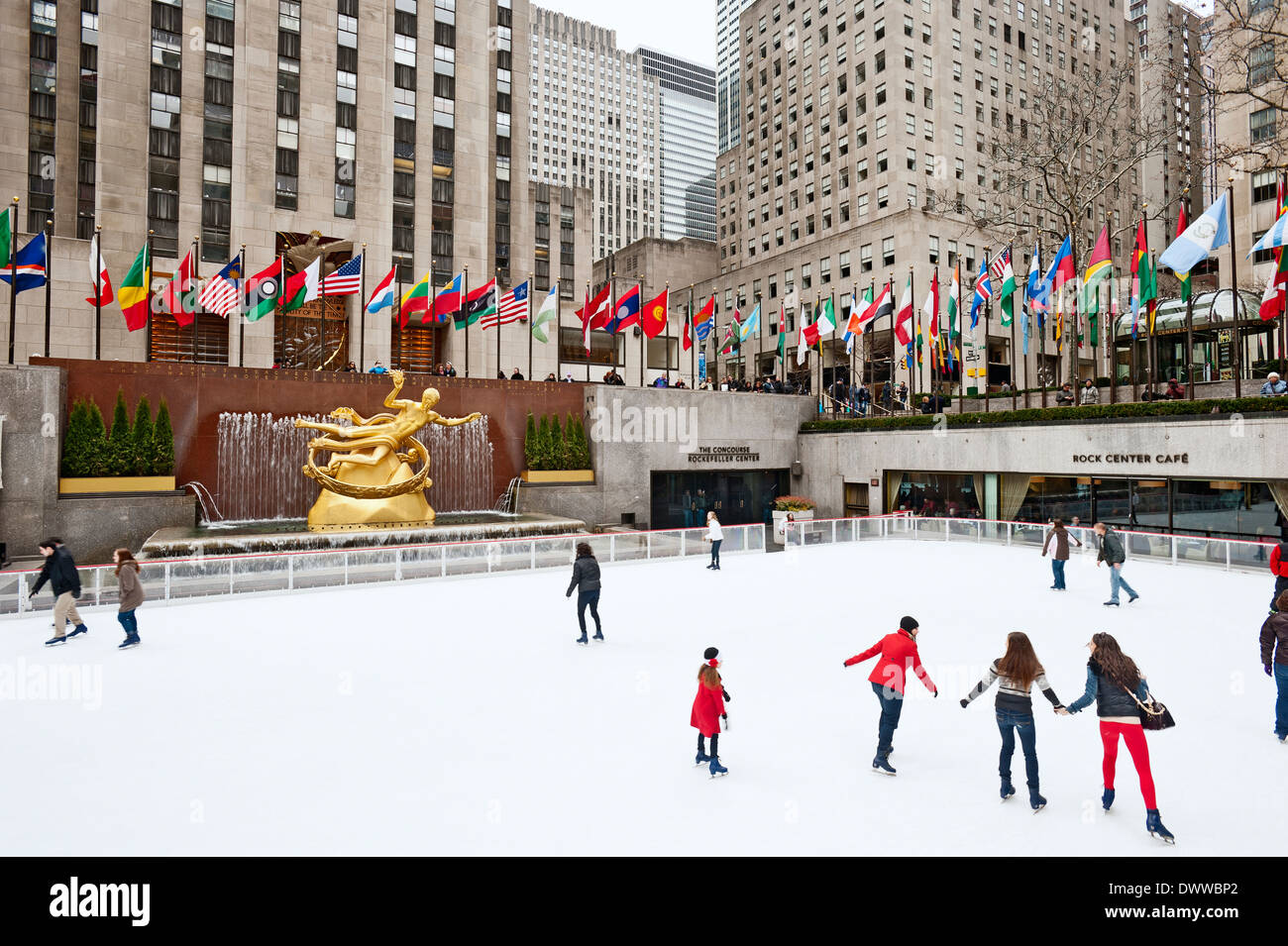 Rockefeller Plaza Pista di Pattinaggio Prometeo membro Foto Stock