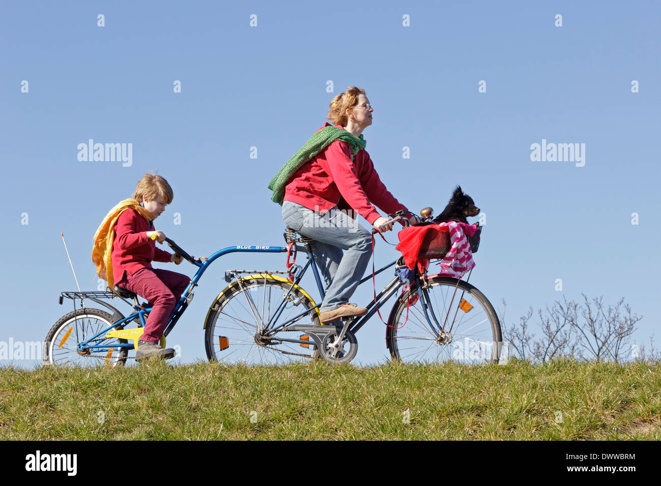 Madre e figlio su un tour in bicicletta Foto Stock