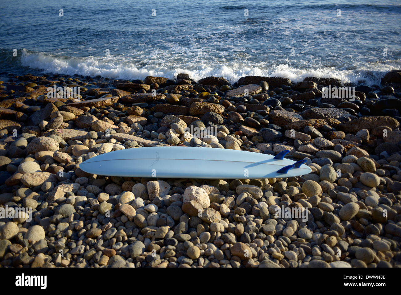 Skip Frye tavola da surf sulle rocce in Pacific Beach, San Diego, California / © Craig M. Eisenberg Foto Stock