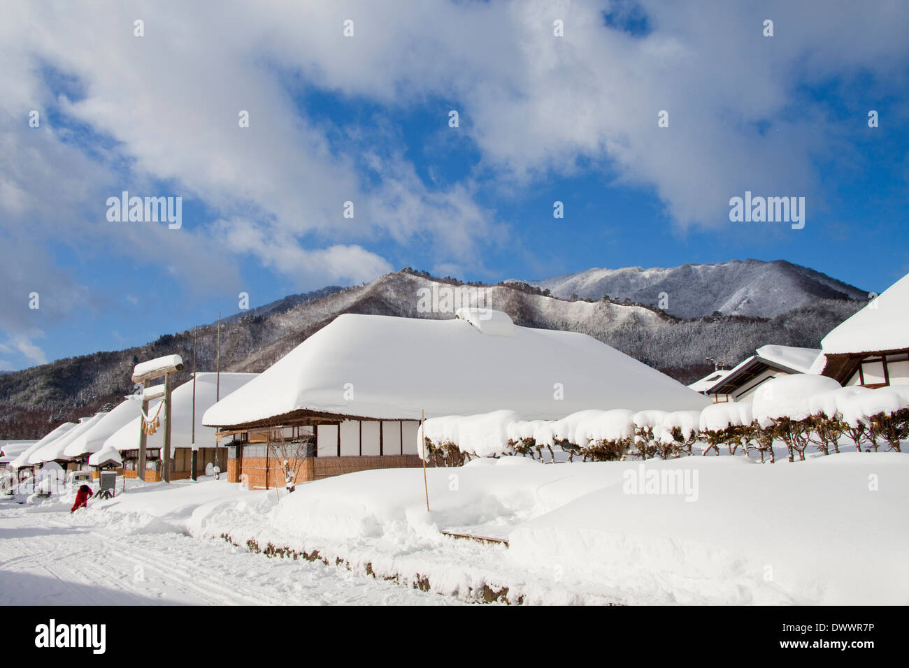 Ouchi Juku in inverno, Fukushima Prefettura, Giappone Foto Stock